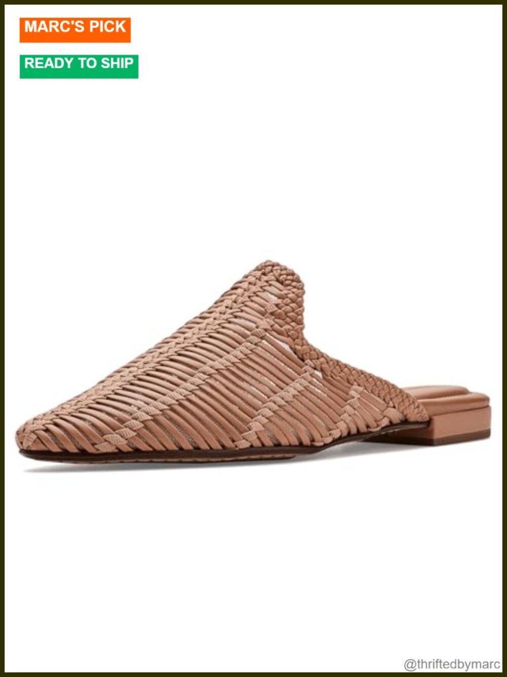 Pointed Toe Faux Leather Woven Mule Slide Flat Comfort Shoe